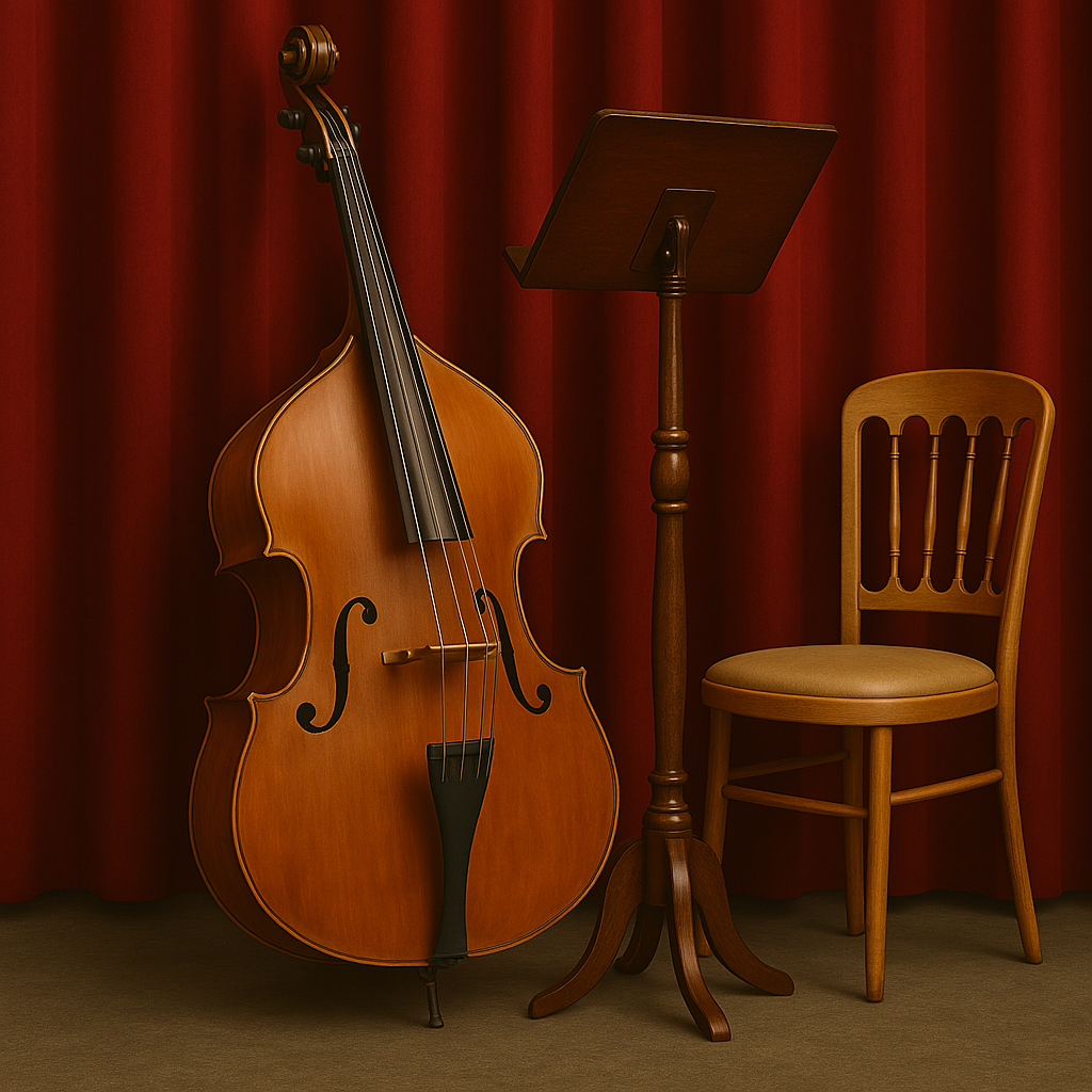 Título: Representação de um contrabaixo acústico
Fonte: Ilustração: Copilot (Microsoft AI Assistant)